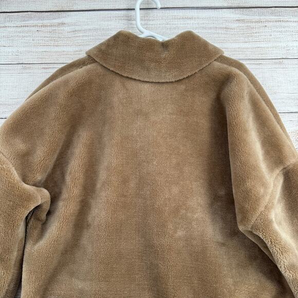 Free People Faux Fur Overcoat Peacoat Womens Small Brown Beige Collared Full Zip - Picture 4 of 13